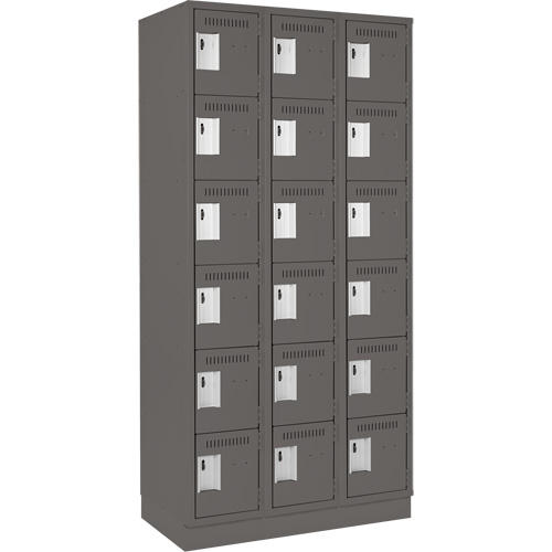 Clean Line Lockerette, 6 -tier, Bank of 3, 36" x 18" x 76", Steel, Charcoal, Rivet (Assembled) Cam Industrial