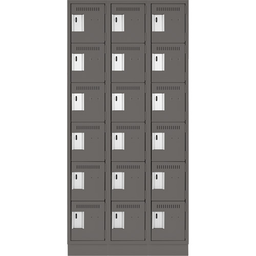 Clean Line Lockerette, 6 -tier, Bank of 3, 36" x 18" x 76", Steel, Charcoal, Rivet (Assembled) Cam Industrial