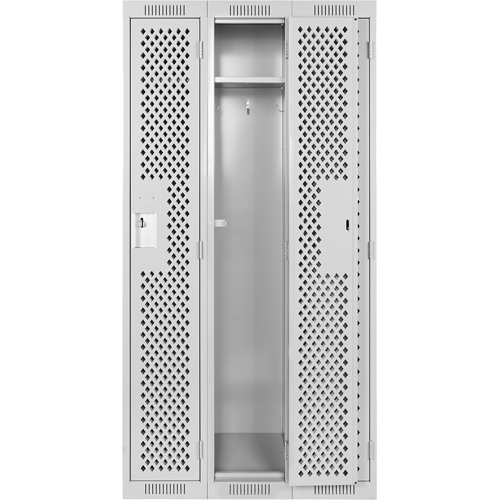 Clean Line Lockers, Bank of 3, 36" x 15" x 72", Steel, Grey, Rivet (Assembled), Perforated Cam Industrial