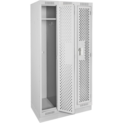 Clean Line Lockers, Bank of 3, 36" x 15" x 76", Steel, Grey, Rivet (Assembled), Perforated Cam Industrial
