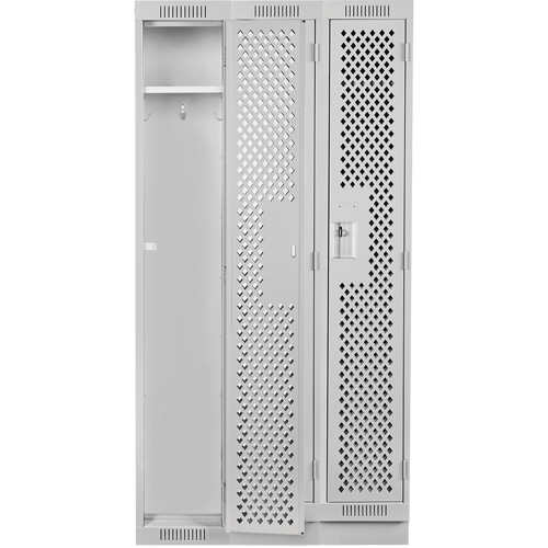 Clean Line Lockers, Bank of 3, 36" x 15" x 76", Steel, Grey, Rivet (Assembled), Perforated Cam Industrial