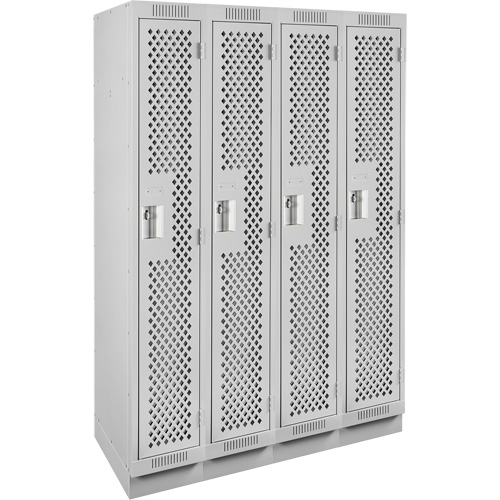 Clean Line Lockers, Bank of 4, 48" x 15" x 76", Steel, Grey, Rivet (Assembled), Perforated Cam Industrial