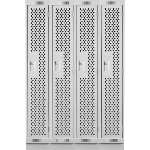 Clean Line Lockers, Bank of 4, 48" x 15" x 76", Steel, Grey, Rivet (Assembled), Perforated Cam Industrial