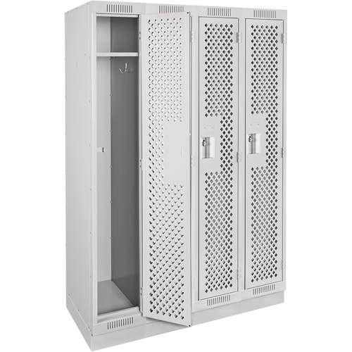 Clean Line Lockers, Bank of 4, 48" x 15" x 76", Steel, Grey, Rivet (Assembled), Perforated Cam Industrial