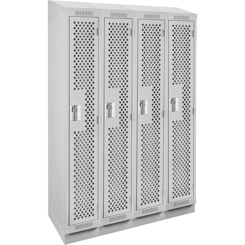 Clean Line Lockers, Bank of 4, 48" x 18" x 82", Steel, Grey, Rivet (Assembled), Perforated Cam Industrial