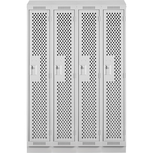 Clean Line Lockers, Bank of 4, 48" x 18" x 82", Steel, Grey, Rivet (Assembled), Perforated Cam Industrial