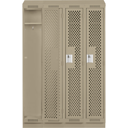 Clean Line Lockers, Bank of 4, 48" x 18" x 82", Steel, Grey, Rivet (Assembled), Perforated Cam Industrial