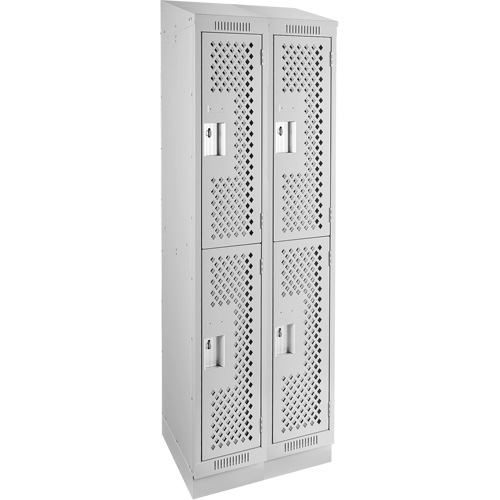 Clean Line Lockers, 2 -tier, Bank of 2, 24" x 18" x 82", Steel, Grey, Rivet (Assembled), Perforated Cam Industrial