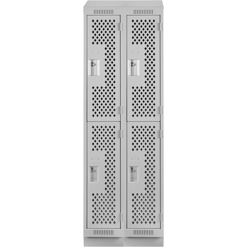 Clean Line Lockers, 2 -tier, Bank of 2, 24" x 18" x 82", Steel, Grey, Rivet (Assembled), Perforated Cam Industrial