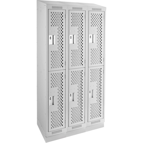 Clean Line Lockers, 2 -tier, Bank of 3, 36" x 18" x 82", Steel, Grey, Rivet (Assembled), Perforated Cam Industrial