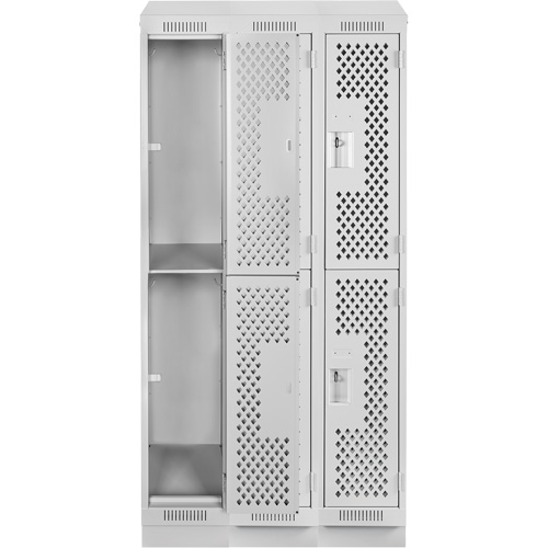 Clean Line Lockers, 2 -tier, Bank of 3, 36" x 18" x 82", Steel, Grey, Rivet (Assembled), Perforated Cam Industrial