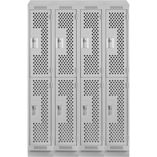 Clean Line Lockers, 2 -tier, Bank of 4, 48" x 18" x 82", Steel, Grey, Rivet (Assembled), Perforated Cam Industrial