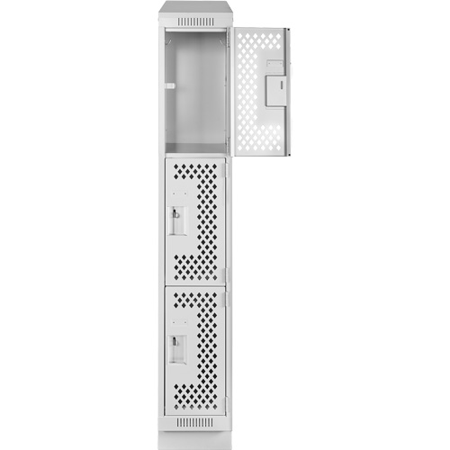 Clean Line Lockers, 3 -tier, 12" x 18" x 82", Steel, Grey, Rivet (Assembled), Perforated Cam Industrial