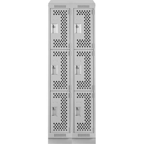 Clean Line Lockers, 3 -tier, Bank of 2, 24" x 18" x 82", Steel, Grey, Rivet (Assembled), Perforated Cam Industrial