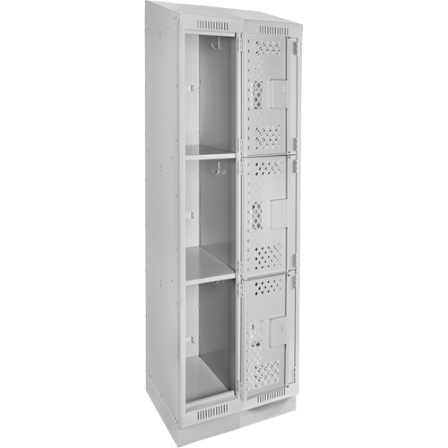 Clean Line Lockers, 3 -tier, Bank of 2, 24" x 18" x 82", Steel, Grey, Rivet (Assembled), Perforated Cam Industrial