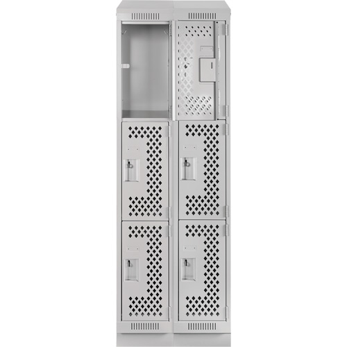 Clean Line Lockers, 3 -tier, Bank of 2, 24" x 18" x 82", Steel, Grey, Rivet (Assembled), Perforated Cam Industrial