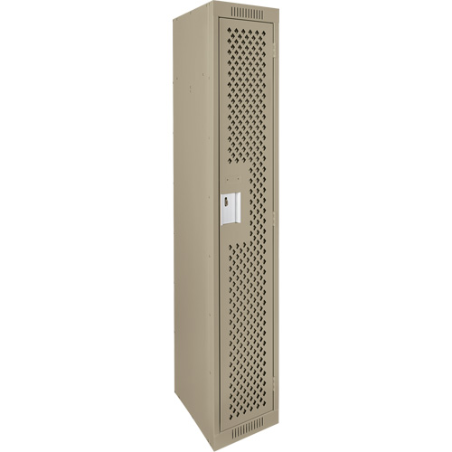 Clean Line Lockers, 12" x 12" x 72", Steel, Beige, Rivet (Assembled), Perforated Cam Industrial