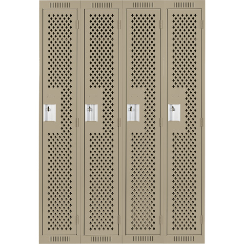 Clean Line Lockers, Bank of 4, 48" x 15" x 72", Steel, Beige, Rivet (Assembled), Perforated Cam Industrial