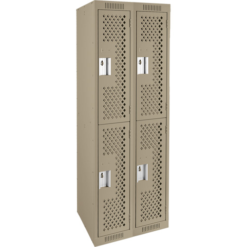 Clean Line Lockers, 2 -tier, Bank of 2, 24" x 12" x 72", Steel, Beige, Rivet (Assembled), Perforated Cam Industrial