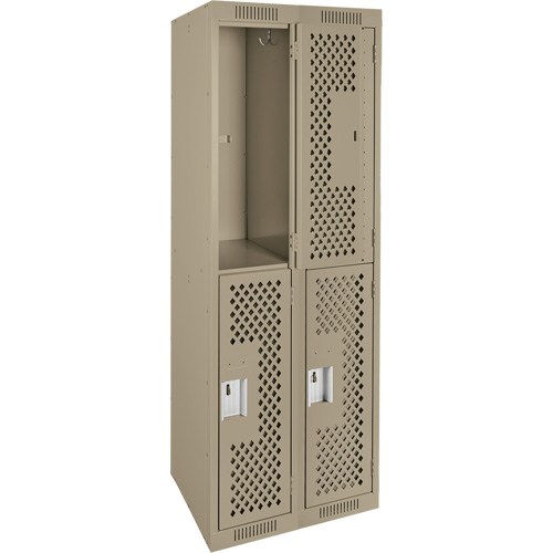 Clean Line Lockers, 2 -tier, Bank of 2, 24" x 12" x 72", Steel, Beige, Rivet (Assembled), Perforated Cam Industrial