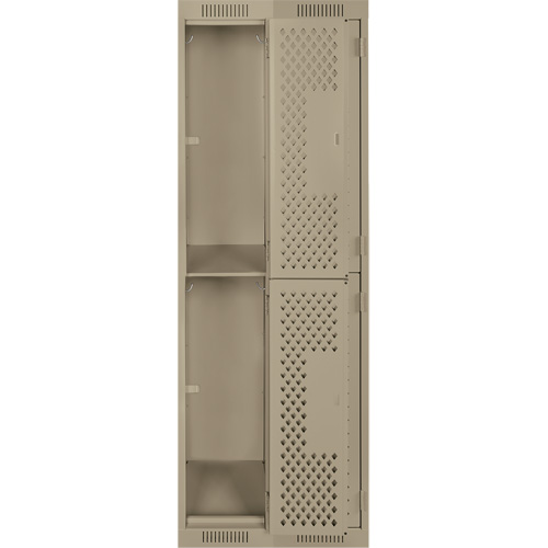 Clean Line Lockers, 2 -tier, Bank of 2, 24" x 12" x 72", Steel, Beige, Rivet (Assembled), Perforated Cam Industrial