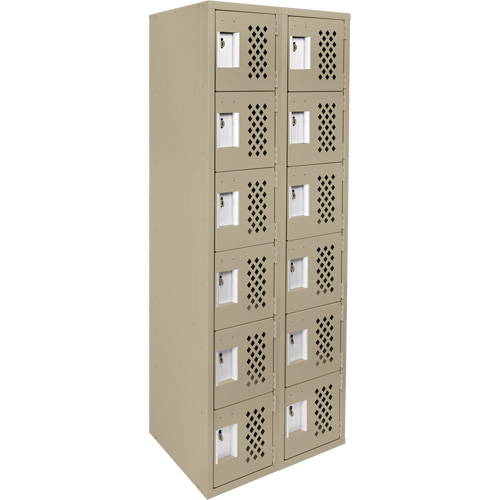 Assembled Lockerettes Clean Line Perforated Economy Lockers, 6 -tier, Bank of 2, 18" x 72" x 12", Steel Cam Industrial