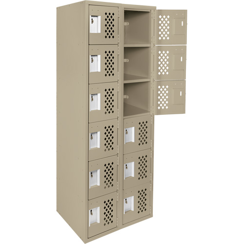Assembled Lockerettes Clean Line Perforated Economy Lockers, 6 -tier, Bank of 2, 18" x 72" x 12", Steel Cam Industrial