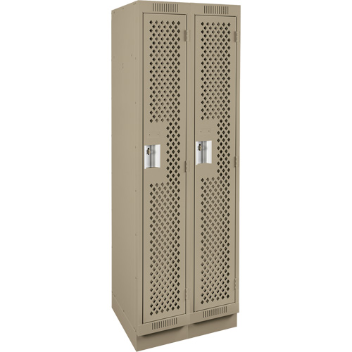 Clean Line Lockers, Bank of 2, 24" x 12" x 76", Steel, Beige, Rivet (Assembled), Perforated Cam Industrial