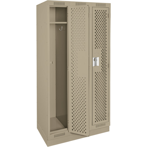 Clean Line Lockers, Bank of 3, 36" x 15" x 76", Steel, Beige, Rivet (Assembled), Perforated Cam Industrial