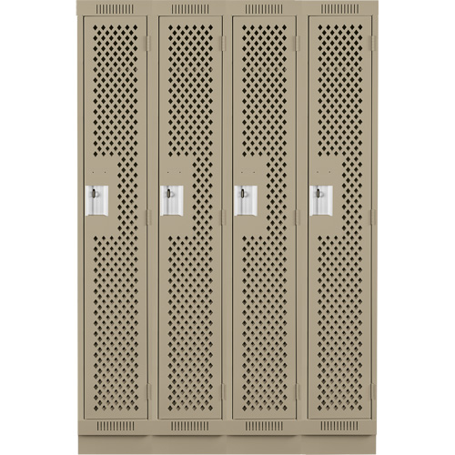 Clean Line Lockers, Bank of 4, 48" x 15" x 76", Steel, Beige, Rivet (Assembled), Perforated Cam Industrial