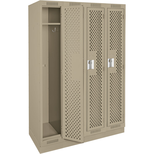 Clean Line Lockers, Bank of 4, 48" x 15" x 76", Steel, Beige, Rivet (Assembled), Perforated Cam Industrial