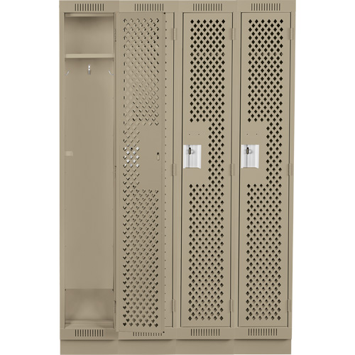 Clean Line Lockers, Bank of 4, 48" x 15" x 76", Steel, Beige, Rivet (Assembled), Perforated Cam Industrial