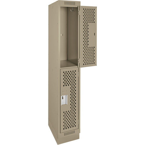 Casiers Clean Line, 2 niveaux, 12" x 12" x 76", Acier, Beige, Rivet (assembl&eacute;), Perfor&eacute; Cam Industrial