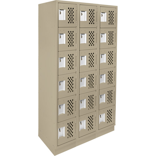 Assembled Lockerettes Clean Line Perforated Economy Lockers, 6 -tier, Bank of 3, 18" x 72" x 12", Steel Cam Industrial