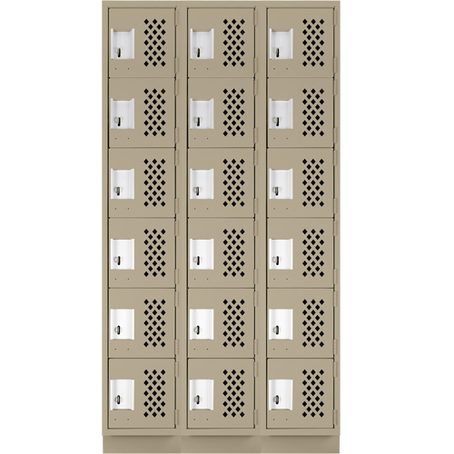 Assembled Lockerettes Clean Line Perforated Economy Lockers, 6 -tier, Bank of 3, 18" x 72" x 12", Steel Cam Industrial