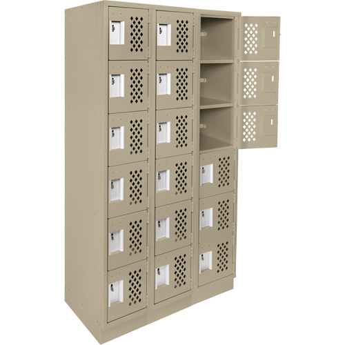 Assembled Lockerettes Clean Line Perforated Economy Lockers, 6 -tier, Bank of 3, 18" x 72" x 12", Steel Cam Industrial