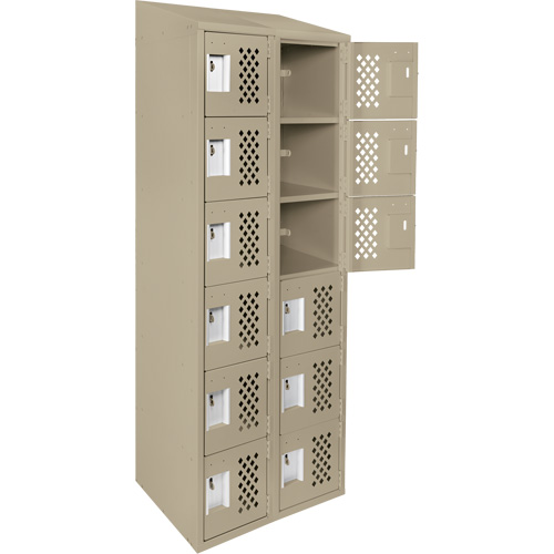 Assembled Lockerettes Clean Line Perforated Economy Lockers, 6 -tier, Bank of 2, 18" x 72" x 12", Steel Cam Industrial