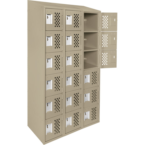Assembled Lockerettes Clean Line Perforated Economy Lockers, 6 -tier, Bank of 3, 18" x 72" x 12", Steel Cam Industrial