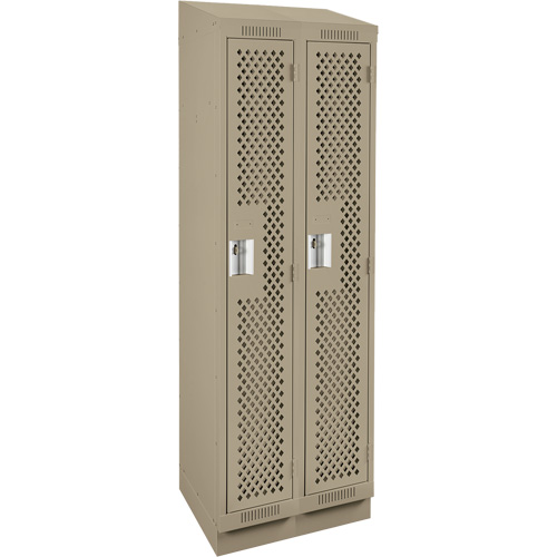 Clean Line Lockers, Bank of 2, 24" x 18" x 82", Steel, Beige, Rivet (Assembled), Perforated Cam Industrial