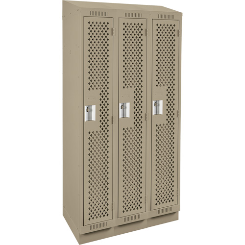 Clean Line Lockers, Bank of 3, 36" x 18" x 82", Steel, Beige, Rivet (Assembled), Perforated Cam Industrial