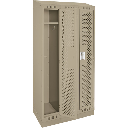 Clean Line Lockers, Bank of 3, 36" x 18" x 82", Steel, Beige, Rivet (Assembled), Perforated Cam Industrial