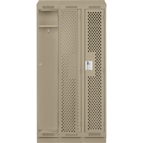 Clean Line Lockers, Bank of 3, 36" x 18" x 82", Steel, Beige, Rivet (Assembled), Perforated Cam Industrial
