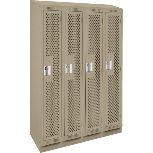 Clean Line Lockers, Bank of 4, 48" x 18" x 82", Steel, Beige, Rivet (Assembled), Perforated Cam Industrial