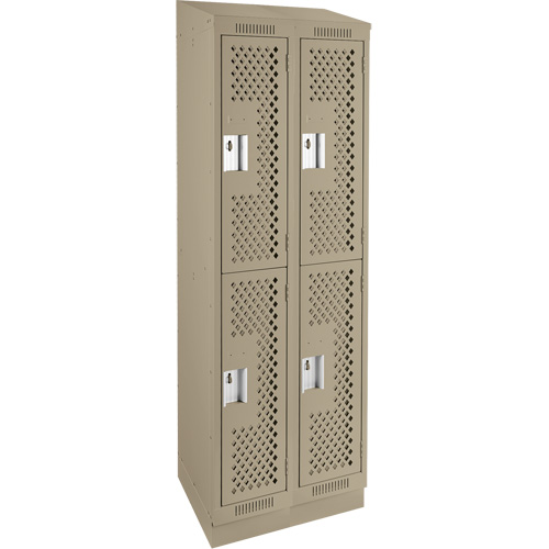 Clean Line Lockers, 2 -tier, Bank of 2, 24" x 18" x 82", Steel, Beige, Rivet (Assembled), Perforated Cam Industrial
