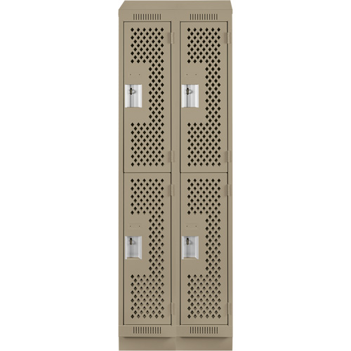 Clean Line Lockers, 2 -tier, Bank of 2, 24" x 18" x 82", Steel, Beige, Rivet (Assembled), Perforated Cam Industrial