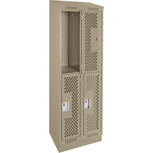 Clean Line Lockers, 2 -tier, Bank of 2, 24" x 18" x 82", Steel, Beige, Rivet (Assembled), Perforated Cam Industrial