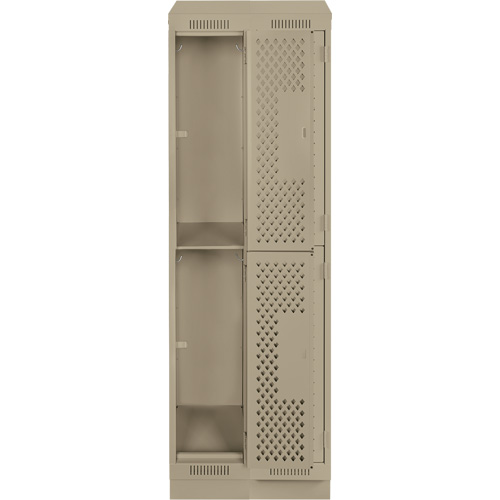 Clean Line Lockers, 2 -tier, Bank of 2, 24" x 18" x 82", Steel, Beige, Rivet (Assembled), Perforated Cam Industrial