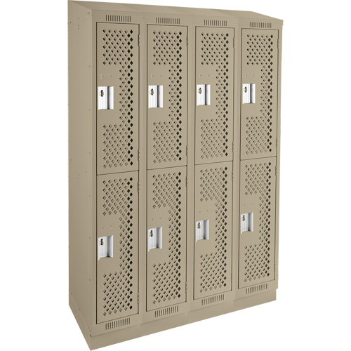 Clean Line Lockers, 2 -tier, Bank of 4, 48" x 18" x 82", Steel, Beige, Rivet (Assembled), Perforated Cam Industrial