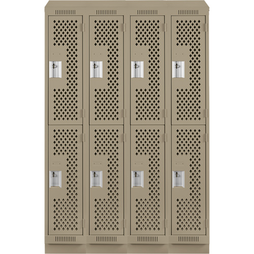 Clean Line Lockers, 2 -tier, Bank of 4, 48" x 18" x 82", Steel, Beige, Rivet (Assembled), Perforated Cam Industrial
