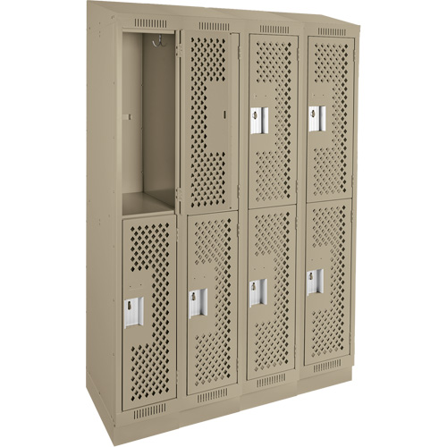 Clean Line Lockers, 2 -tier, Bank of 4, 48" x 18" x 82", Steel, Beige, Rivet (Assembled), Perforated Cam Industrial